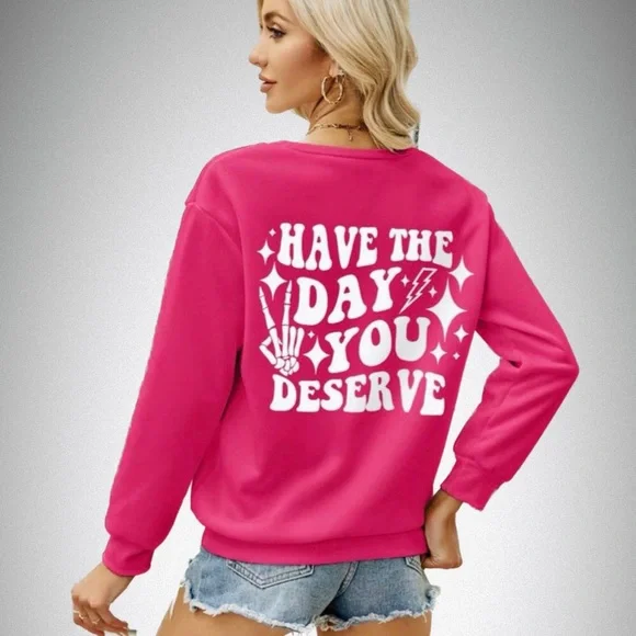🩷NEW✨ Slogan Graphic Drop Shoulder Sweatshirt in Hot Pink - Picture 3 of 5